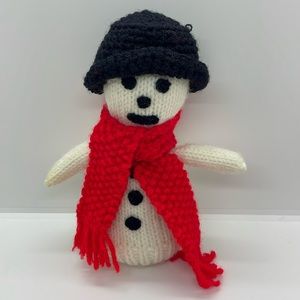 Handmade Knitted 8” Snowman with Crocheted Hat and Scarf